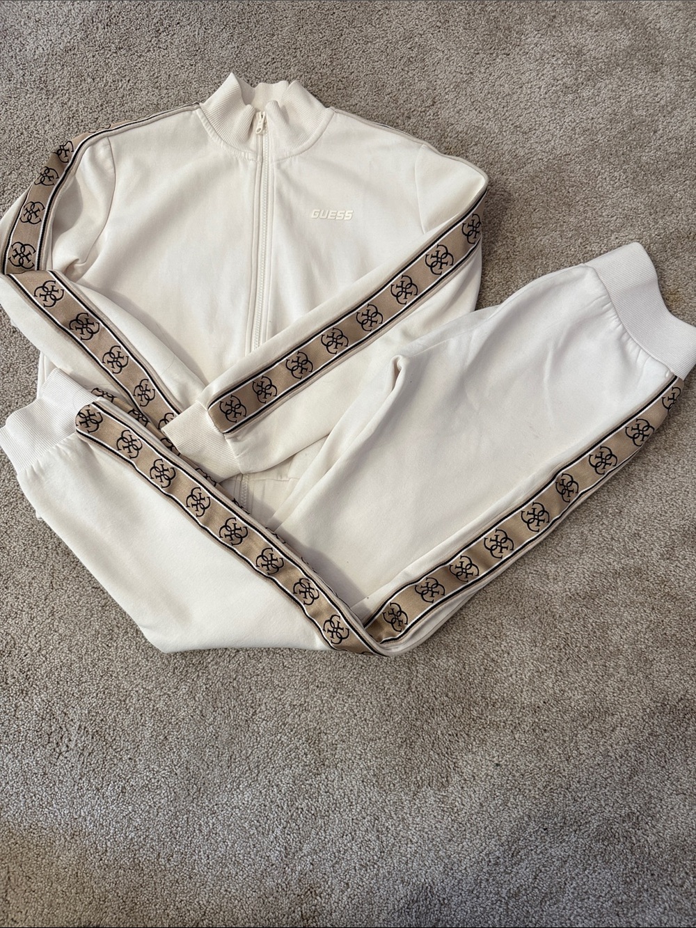 Guess Cream & Beige Logo-Tape Track Jacket and Joggers